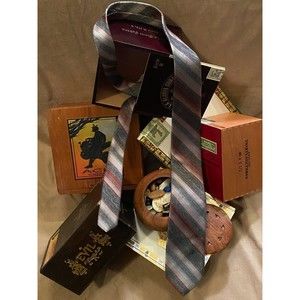 Mitford by Wimbley Vintage 60s Tie Striped Pastel Grey Pink Silver and Scarlet